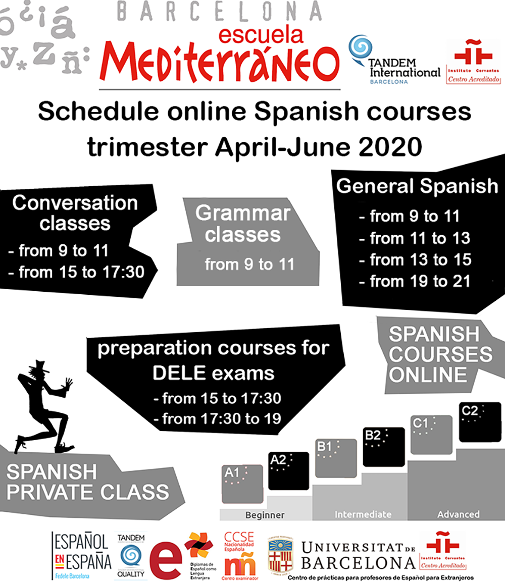 Escuela-Mediterraneo-Barcelona-Schedule-Spanish-courses online-April March June-2020 Online Spanish courses shedule