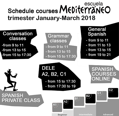 Escuela Mediterraneo Barcelona Spanish course Schedule English 2018 enero