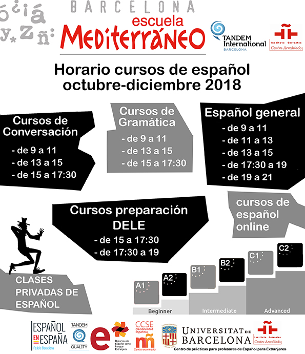 Horario cursos de español extranjeros octubre diciembre 2018